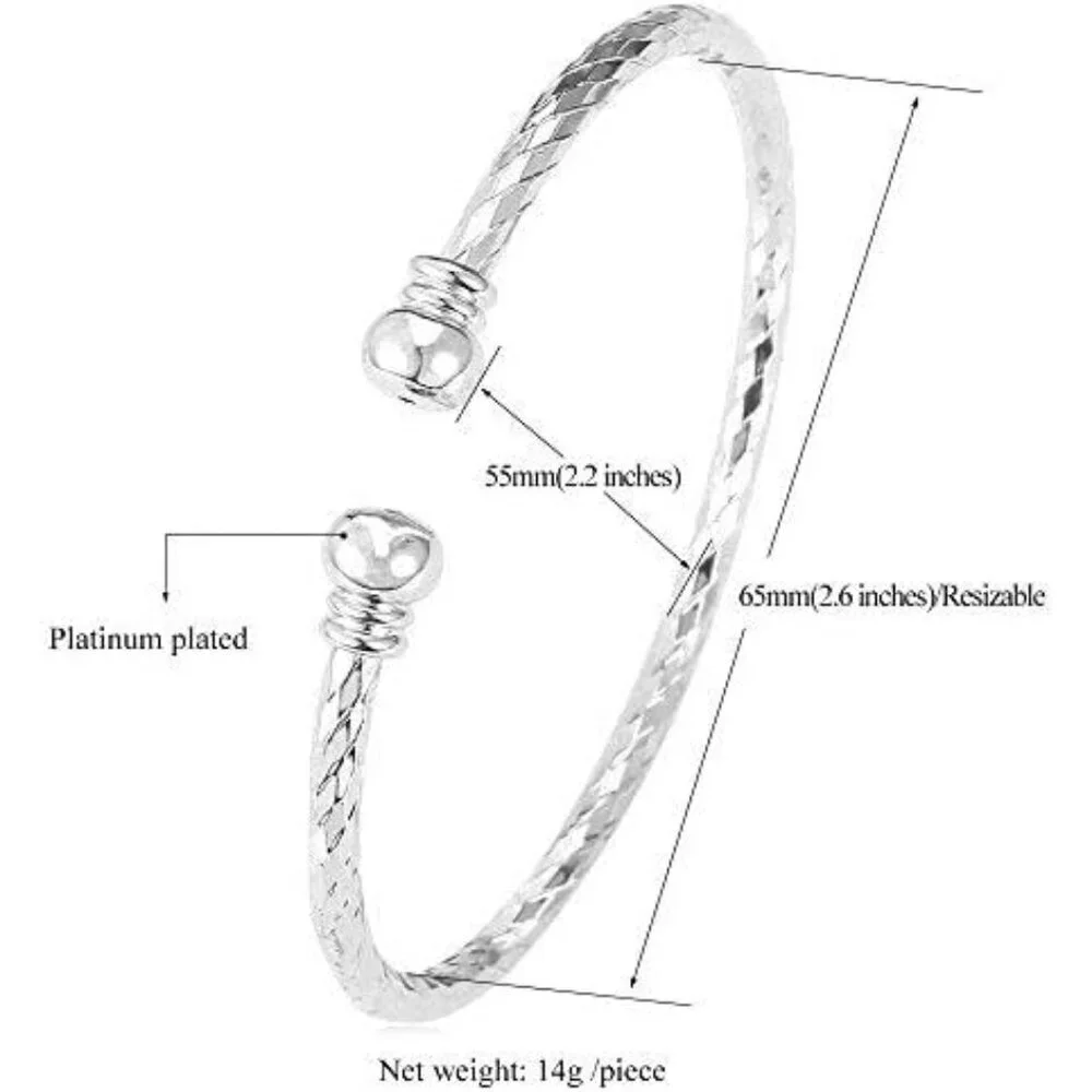 Women's Basic Platinum Simple 18k Real Gold Platinum Plated Fine Cuff Bracelets